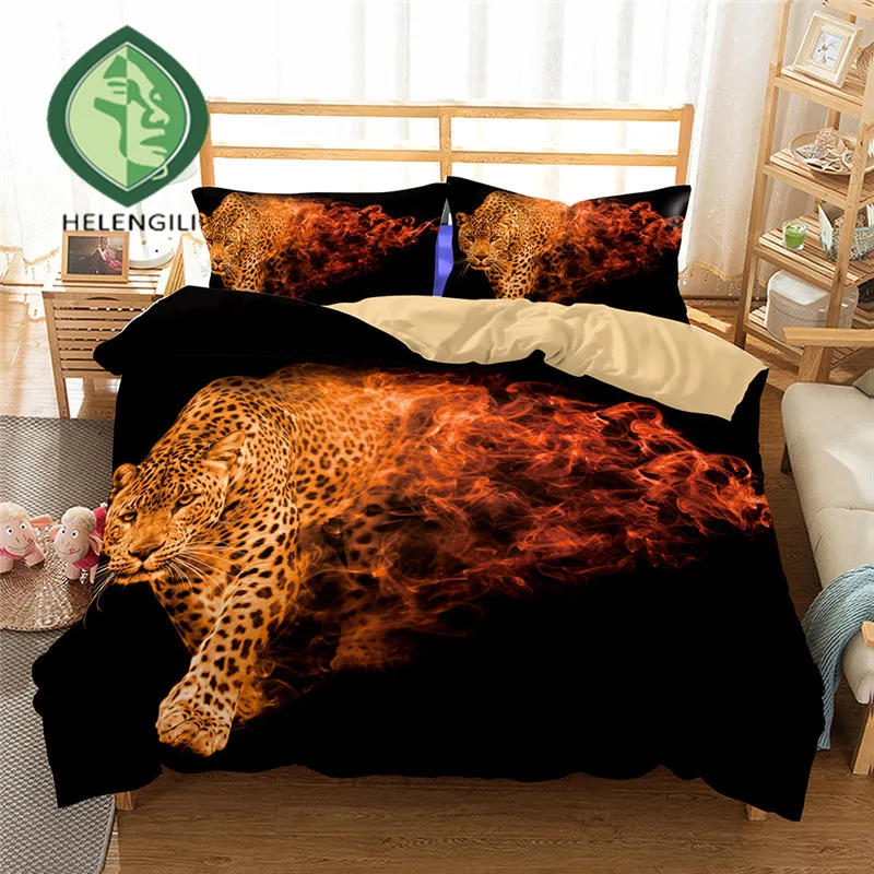 HELENGILI 3D Bedding Set Leopard Print Duvet cover set lifelike