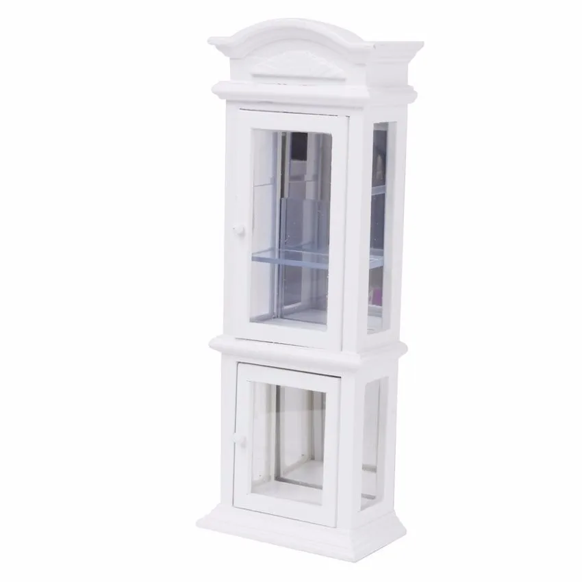 OMoToys кукольная Миниатюра 1:12 Белый деревянный шкаф прозрачный Дисплей окна