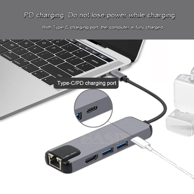 Basix type C концентратор USB-C Hdmi 4K адаптер USB C концентратор для Gigabit Ethernet Rj45 Lan адаптер для Mac Book Pro Thunderbolt 3 USB-C концентратор