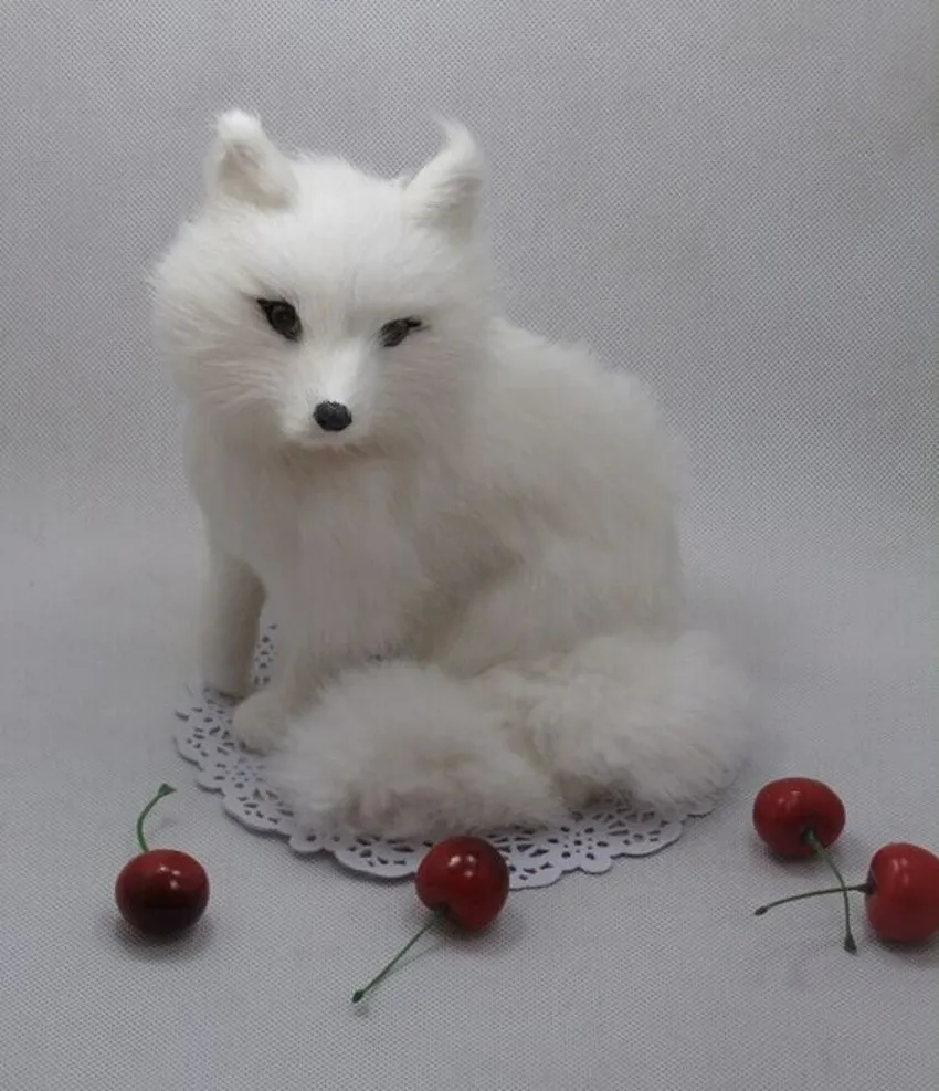 

cute Simulation white fox toy polyethylene&furs big sitting fox model gift about 15x14x18cm y0291