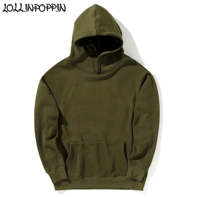 Hip Hop Men Olive Green Hoodies Fleece Hooded Sweatshirts Drop Shoulder