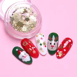 1 коробка Nail Art Украшение Аксессуары 3D золотые блестки коробка смесь дизайн кольцо Белл Лось Снежинка из металла Мерцающий Блеск Советы