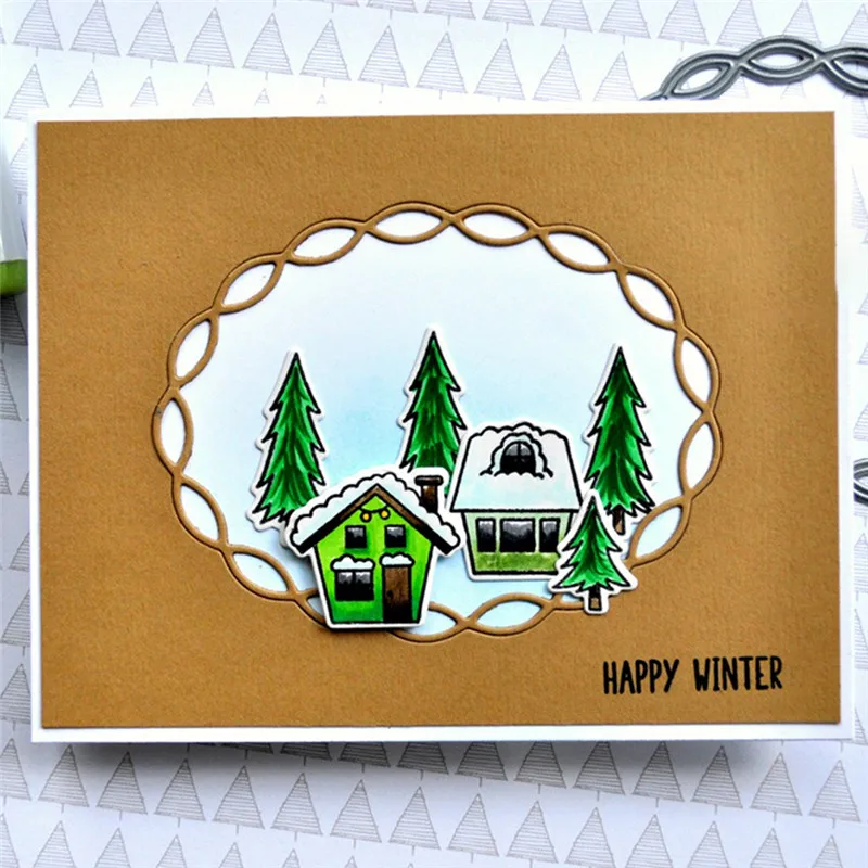 

Naifumodo Village House Stamps and Dies Scrapbooking Tree Craft Diesfor Card Making Metal Cutting Dies Clear Stamp DIY New 2019