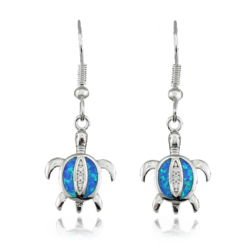 

HAIMIS Hot Sale Lovely Tiny Turtle Synthetic Blue Fire Opal Women Fashion Jewelry Opal Earrings OE260 Free Gift Box