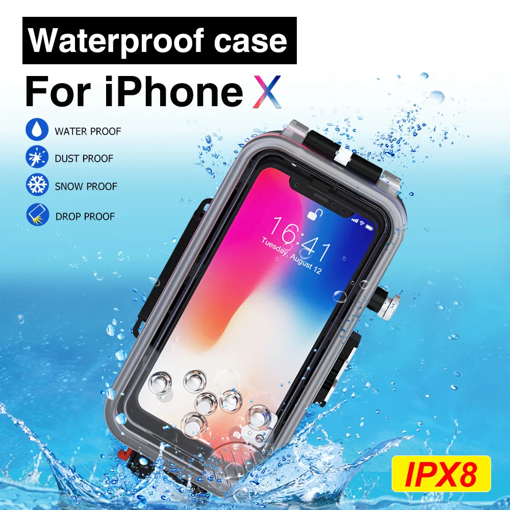 Водонепроницаемый чехол для дайвинга IPhone X подводный 60 m/195ft IPX8 корпус плавания