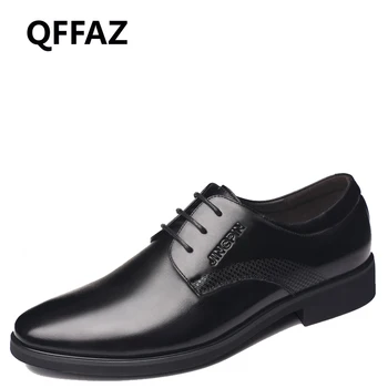 

QFFAZ New Men Shoes Lace up Oxford shoes men black leather Pointed Toe Men Dress Shoes Business Wedding Shoes Zapatos de hombre