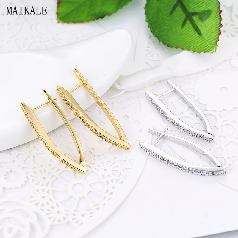 

MAIKALE New Fashion V shape Cubic Zirconia Earrings Gold Silver Color Charm Stud Earrings for Women Korean Party Jewelry Gifts
