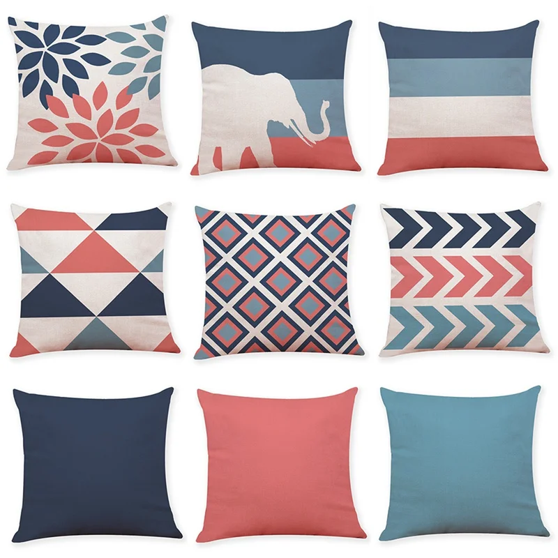 Blue White Red Cushion Covers Home Decorative Pillows Case Geometric Pattern Throw Cover Linen Pillow For Sofa Car | Дом и сад