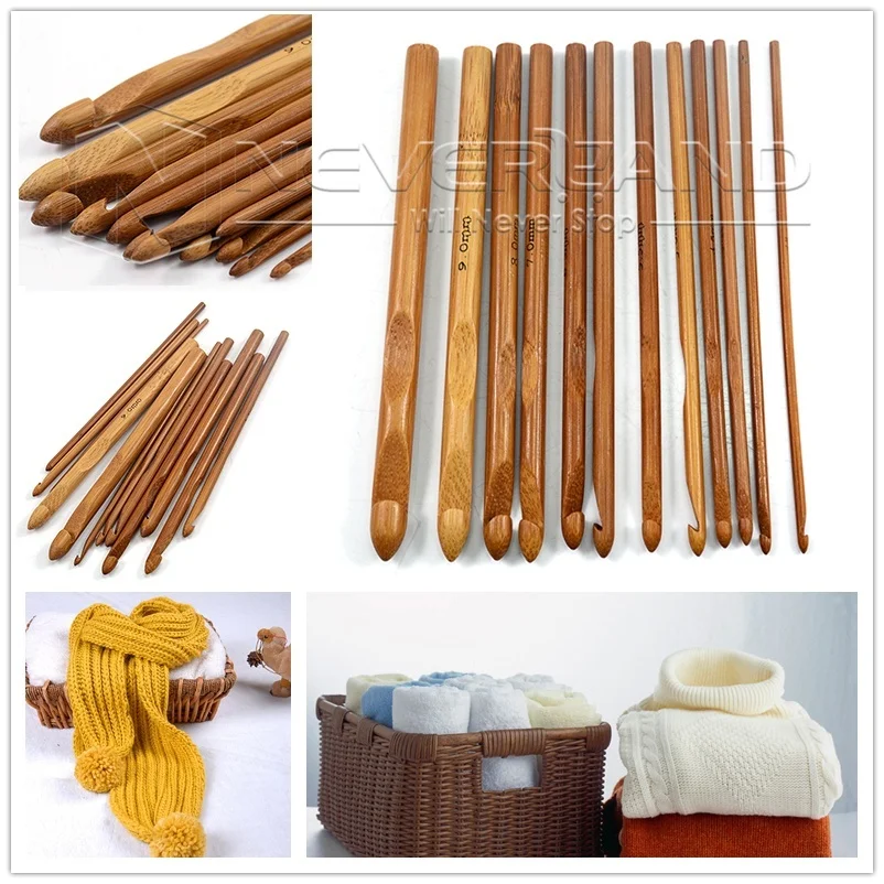 1set 12 Sizes Afghan Tunisian Bamboo Handle Crochet Hooks Needles Knit Knitting Weave Craft Tool