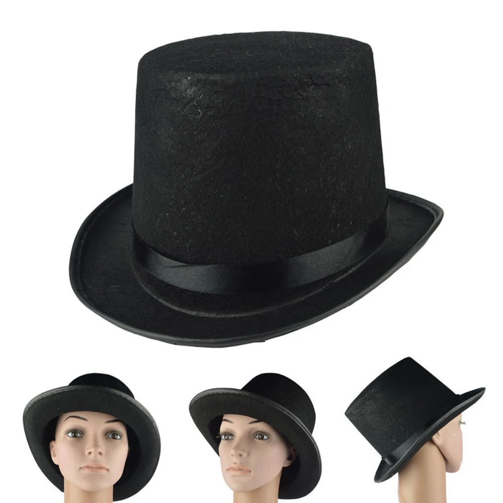 New Adult Deluxe Black Top Hat Topper Victorian Ringmaster Lincoln Fancy Dress