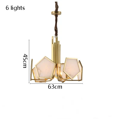 6 lights Постмодерн медная люстра, светильник для гостиной, роскошная Скандинавская вилла, ресторан, дуплекс, здание, атмосферная мраморная люстра - Цвет абажура: 6 lights