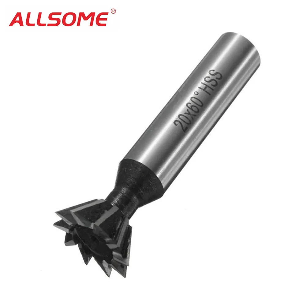 ALLSOME 20mm 60 Degree HSS Dovetail Milling Cutter Straight Shank