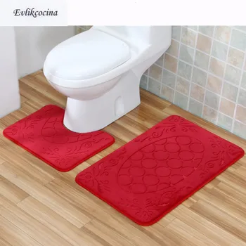 

Free Shipping 2pcs Red Bathroom Toilet U Type Mat Bath Mat Set Non Slip 40x50CM+50x80CM Tapis Salle De Bain Alfombra Bano