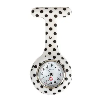 

White black dot pattern Silicone Nurses Brooch Tunic Fob Pocket Watch Stainless Dial