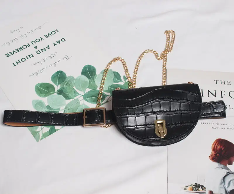 Gradosoo, поясная сумка из кожи аллигатора, Женская седельная поясная сумка, женская дизайнерская поясная сумка, модная сумка на ремне с цепочкой, сумка на плечо для женщин, LBF515 - Цвет: AlligatorBlack