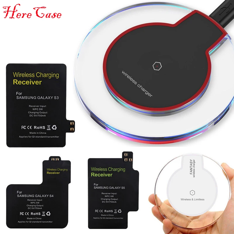 

HereCase 2 in 1 Wireless Charging Pad Charger Dock + Wireless Charger Adapter Receiver For Samsung Galaxy S3 S4 S5 Note 4