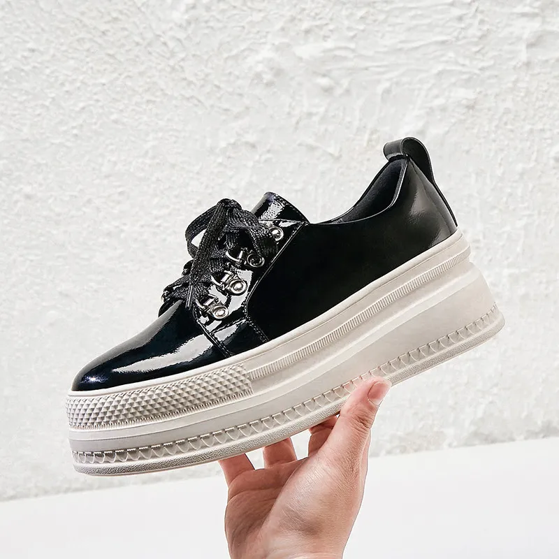 Semelles Chaussures Asumer White À Cuir Rond Lacets Plat Printemps Bout Appartements Femme Nouveau Milky black Automne En Simple Femmes Compensées Mode Véritable rwRqtXr