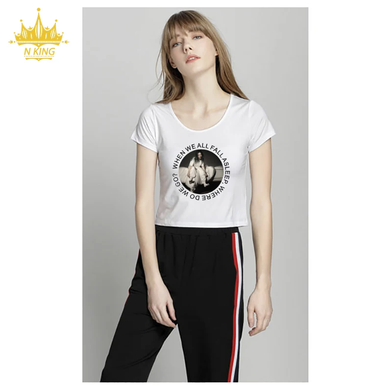 

2019 Sexy Crop Top Billie Eilish Women T-Shirt Women's Trend Fans Breathable Navel Exposed Tshirt Girl Hot Women Tops 2XL Tees