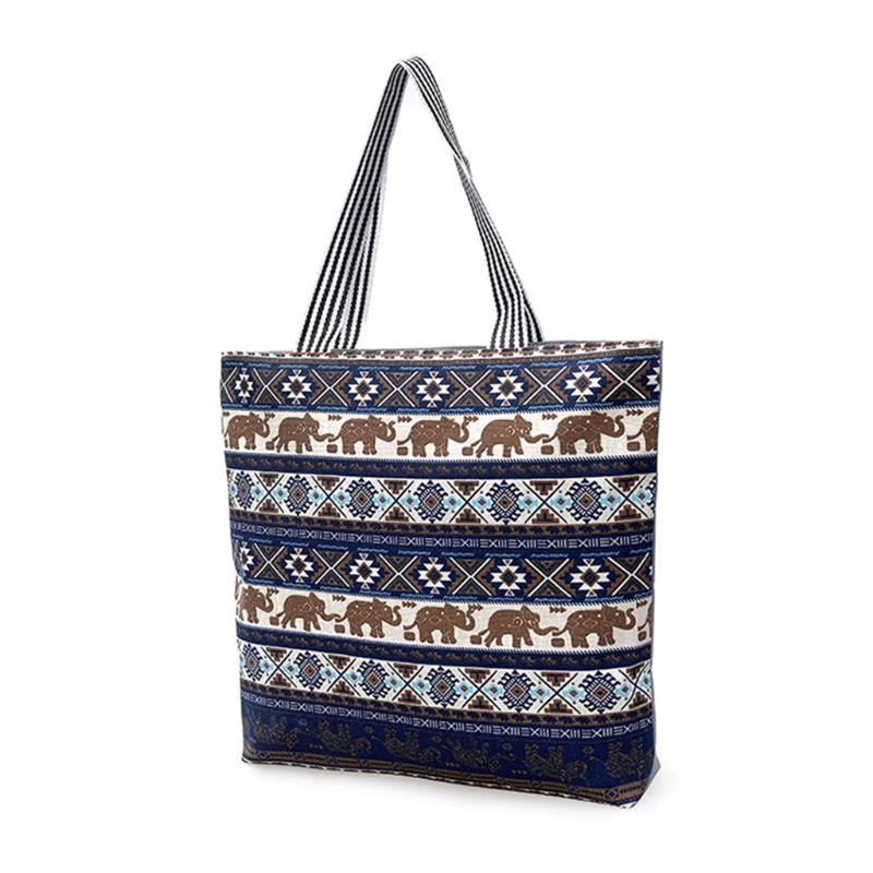 

New Arrive Women Canvas Elephant Printed Handbag Shopping Tote Bag Zipper Large Shoulder Bag
