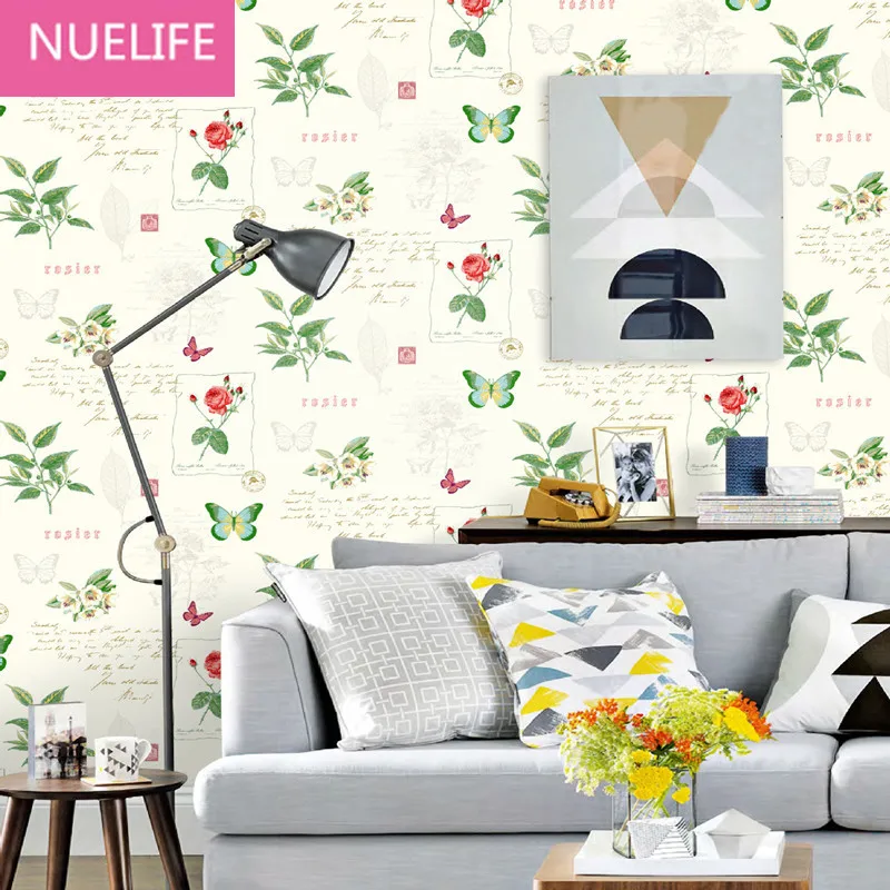 

0.53x10m Pastoral Butterfly Letter Leaf Flower Pattern Wallpaper Wedding Room Kids Room Living Room Bedroom Wallpaper