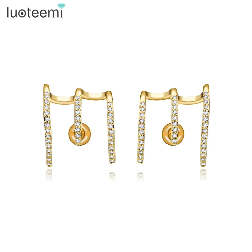 Luoteemi простой Дизайн Jewelry цвет: желтый, белый золото-Цвет уникальный Серьги-гвоздики с уха Зажимы форме Для женщин для вечеринки, дня рождения подарки