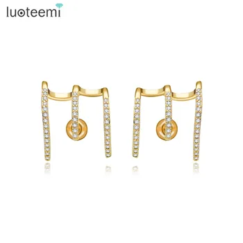 

LUOTEEMI New Simple Design Jewelry Yellow White Gold-Color Unique Stud Earrings with Ear Clips form Women Party Birthday Gifts