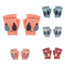Зимние перчатки для девочек с изображением щенка из мультфильма, зимние перчатки без пальцев, зимние детские теплые удобные милые перчатки