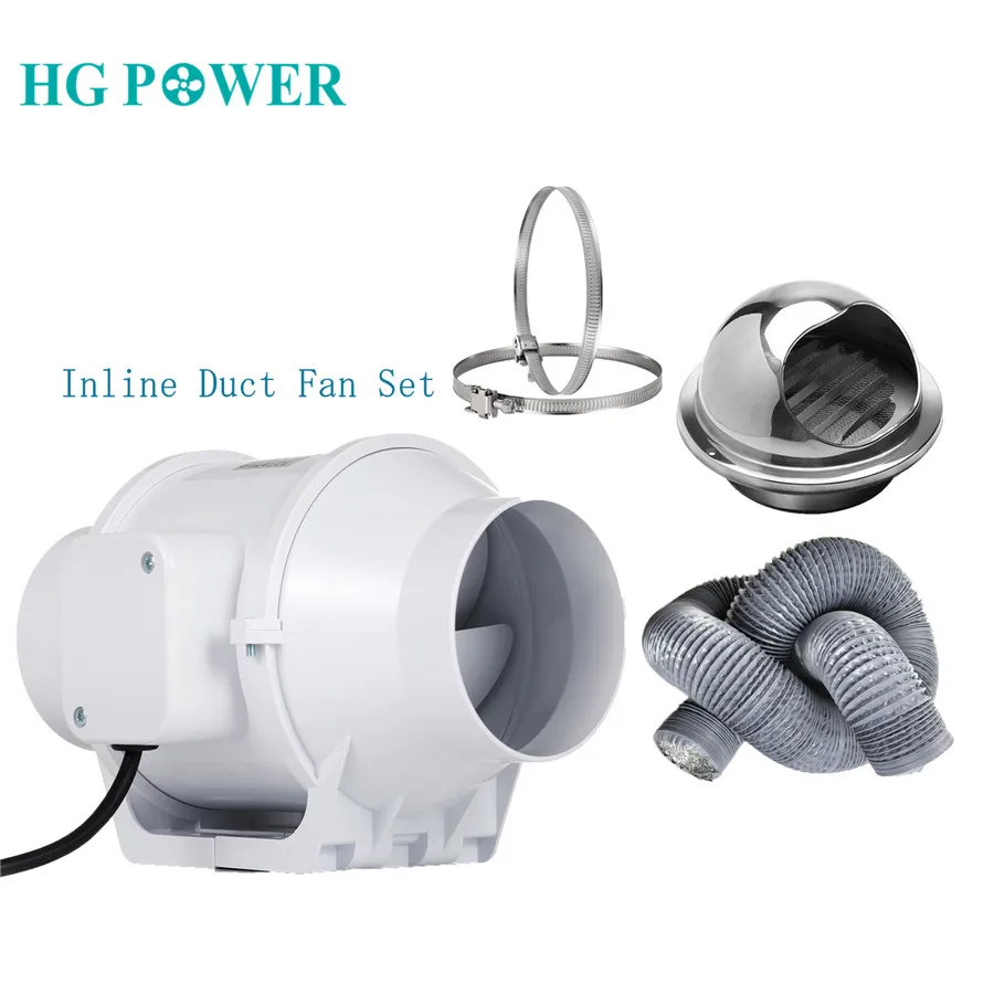 

4''High Efficiency Home Inline Duct Pipe Set with 2 Clamps & Air Vent & Pipe Hose Ventilation Extractor Fan for Kitchen Bathroom
