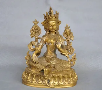 

Free Shipping 002205 7'' China Tibet Pure Bronze Green Tara Buddha Statue