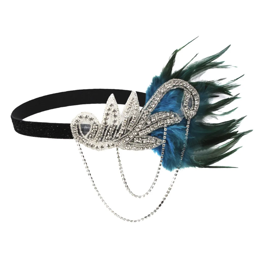 Головная повязка с перьями 1920s винтажные аксессуары свадебный головной убор с кристаллами и бусинами аксессуары для волос головной убор Great Gatsby - Цвет: C