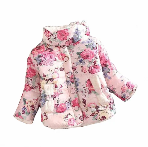Верхняя одежда для маленьких девочек Зимний цветок куртка детские пальто с хлопковой подкладкой детские пальто Рождество Куртки для Обувь