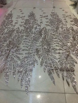 

Silver champagne gold colour African Lace Fabrics High Quality Mesh Guipure Glitter lace fabric for party dress 5yards/lot