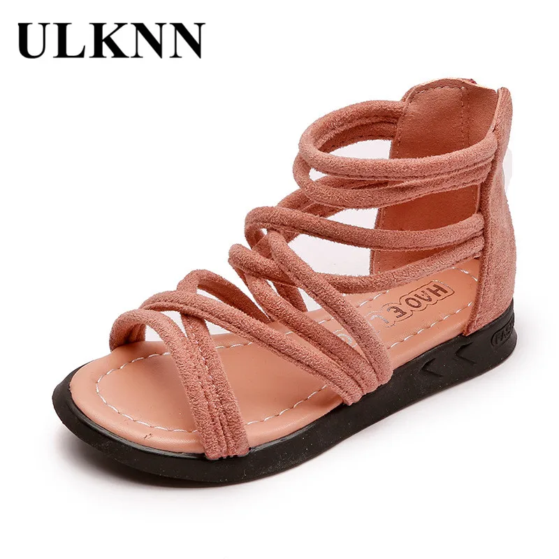 

ULKNN Toddle Girls Shoes Children Roman Sandals Kids Party Student School Casual Sandals Baby Zip Anti-Slip Shoe New Summer 2018