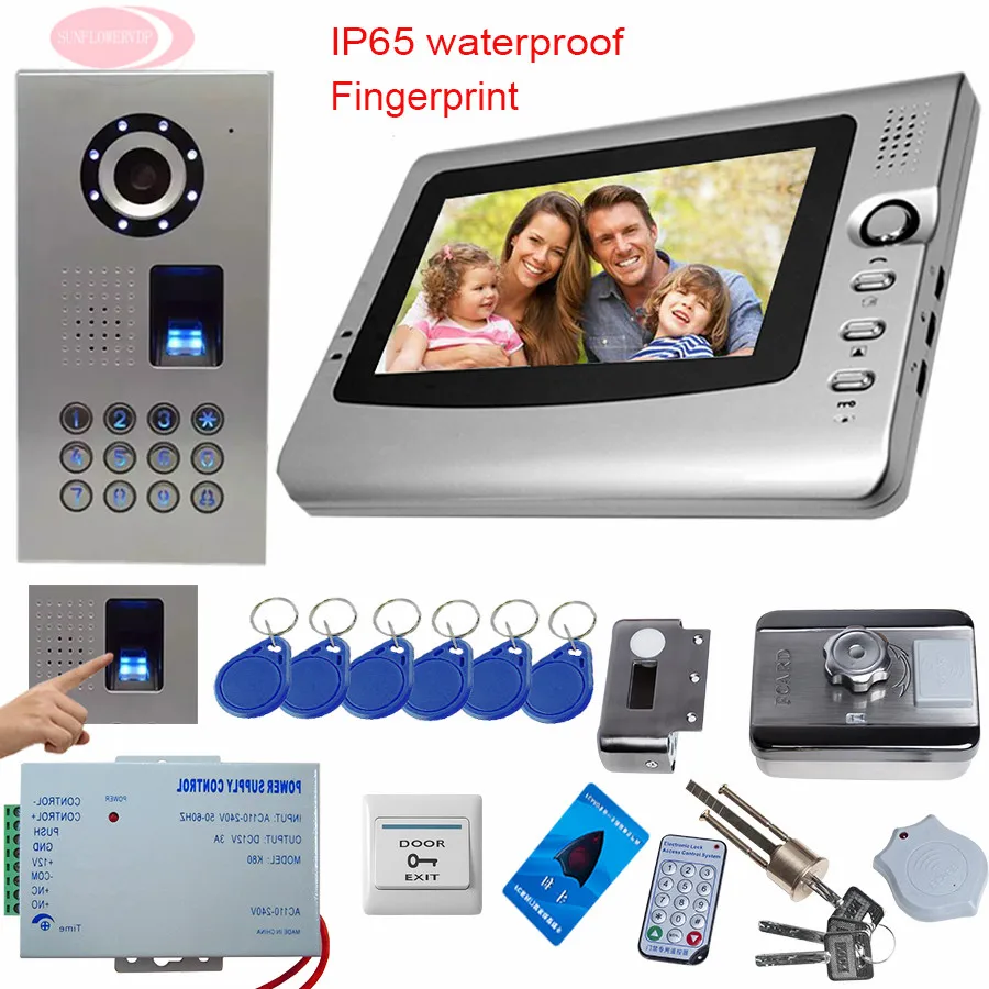 

SUNFLOWERVDP Video Intercom For A Private House 7'' Color Door bell with camera Rfid Electronic Lock Fingerprint/Code Unlock Kit