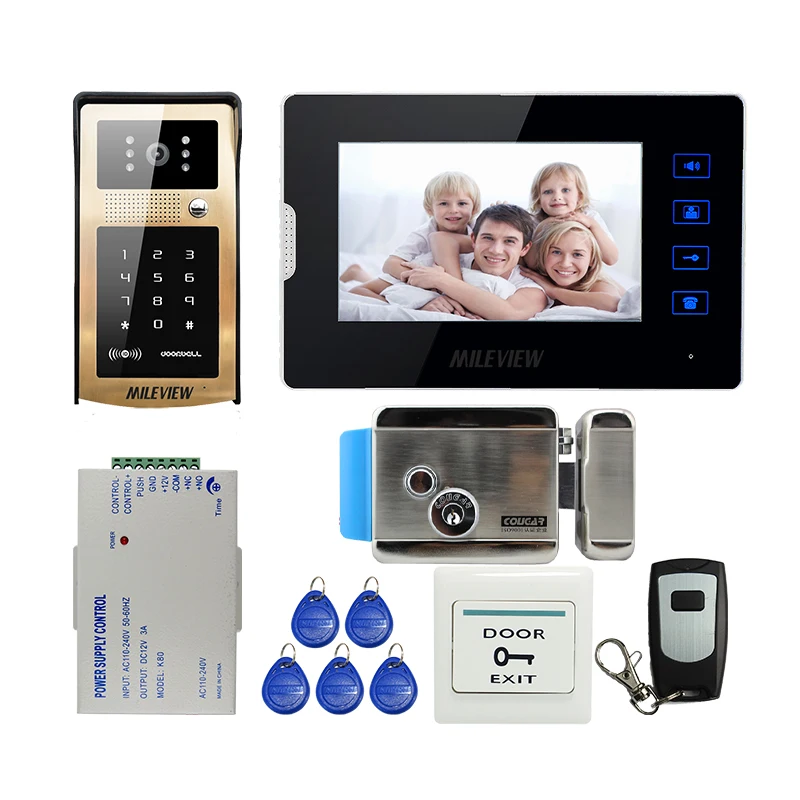 

FREE SHIPPING New 7" Touch Key Screen Video Door Phone Intercom Kit IR Metal Outdoor RFID Keypad Doorbell Camera + Electric Lock