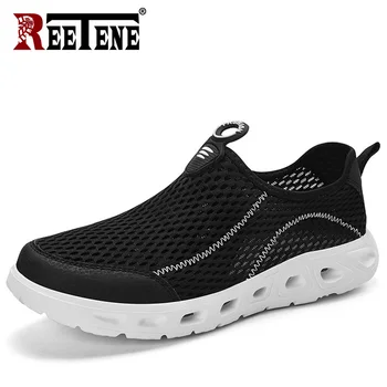 

REETENE Mesh Men Shoes Fashion Casual Sport Shoes Breathable Hard-Wearing Summer Men Shoes Light Slip On Big Size Lovers' Shoes