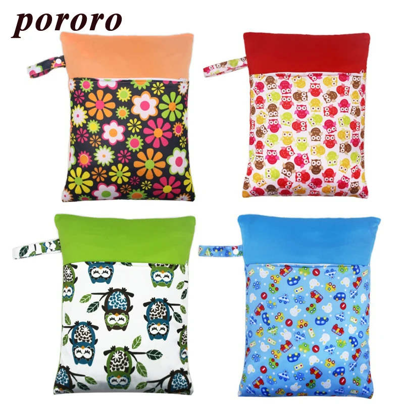 

10PCS Reusable PUL Double Pockets Wet Bag 30*40cm Diaper Bag Bolso Bebe Double Zippers Baby Nappy Solid Printed Bag Wholesale
