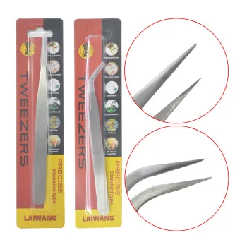WUF 2Pcs/Lot Stainless Steel Straight + Bend Tweezers Stainless Steel Tweezers For Nail Art Nippers Eyelash Extensions