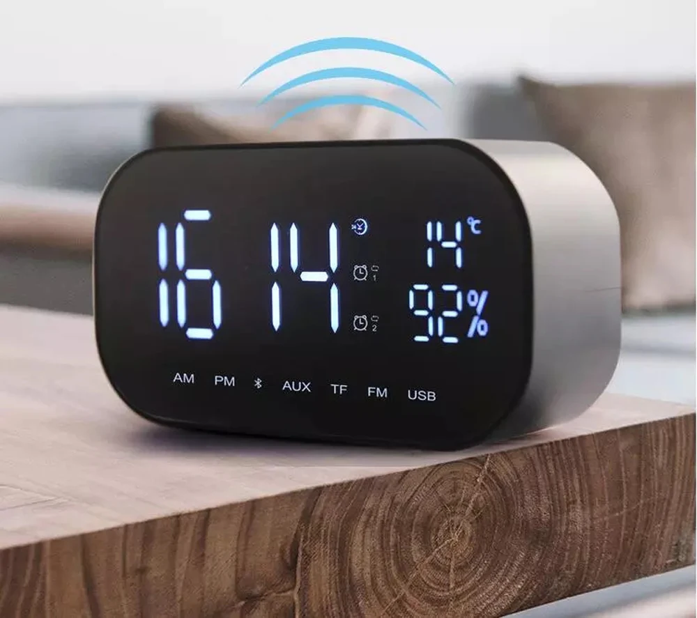 Q9 Bluetooth Speaker LED Alarm Clock With FM Radio AUX TF Portable Wireless Speaker Outdoor Music Player Mirror Surface Altavoz (11)
