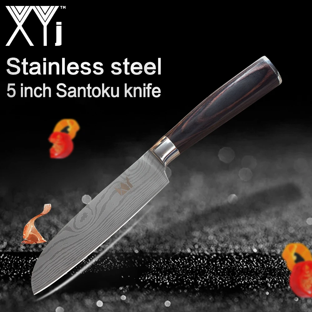 

XYj Kitchen Knife Tools 5 inch Japanese Cook'S Knife 7CR17 Stainless Steel Pattern Blade Santoku Knife Lightweight Effort Handle