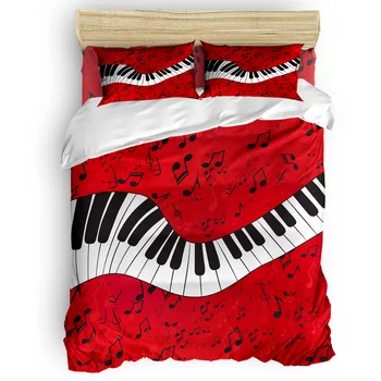 

Piano Music Note Red Background Quilt Cover Bedding Comforter Sets Easter Sunday Memorial Day Father's Day Microfiber Floral