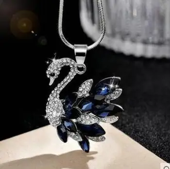 

50PCS/LOTfedex fast woman Luxury Jewelry Long Chain with Full Rhinestone Swan flower pendant necklace
