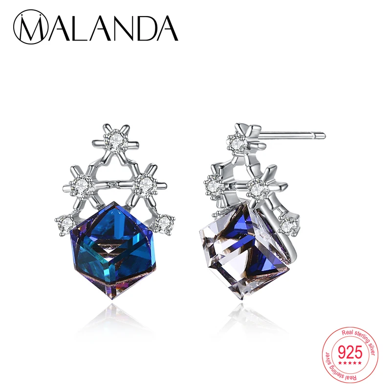 MALANDA реальной площади кристалл от серьги с кристаллами Сваровски 925 пробы серебро серьги стержня для Для женщин Роскошные ювелирные украшения в подарок