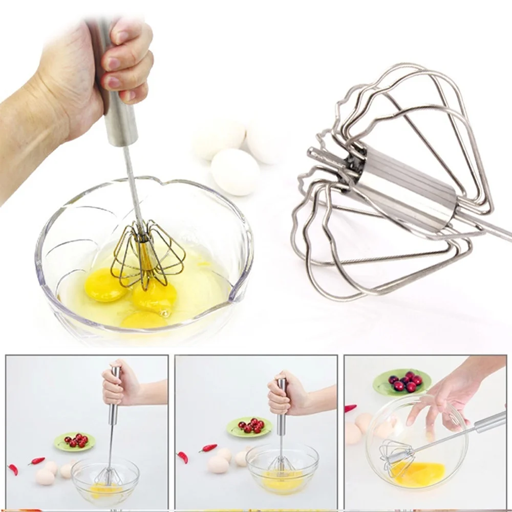Practical Stainless Steel Semi automatic Manual Press Whisk Rotary Egg