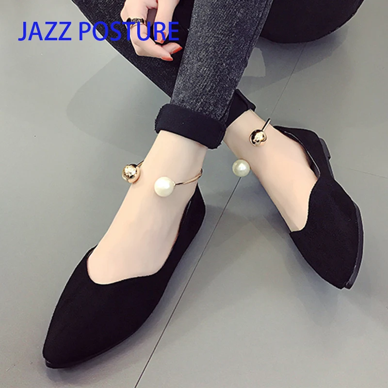 

new women's suede flat shoes fashion sweet pearl basic pointed female flat non-slip shoes size 35-40 y133