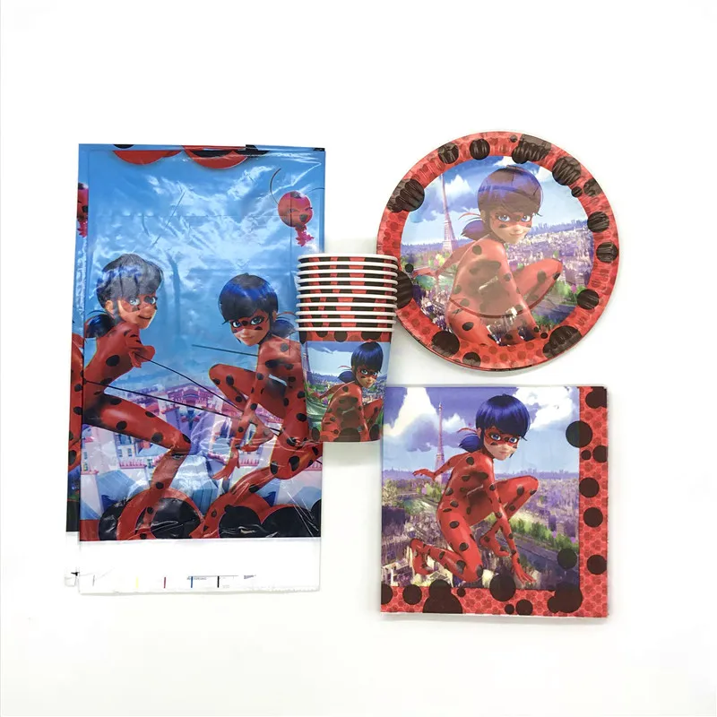 

41Pcs Wonderful Ladybug Girl Tableware Sets Boy Girl Birthday Party Paper Cup Plate Napkin Decoration Cartoon Tablecloth Supply