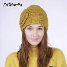 LaMaxPa новые женские шляпы с цветочным рисунком Kintted хлопковые шапки-бини зимняя теплая шапка для Женская шляпка Beanie Женская Повседневная Chapeau