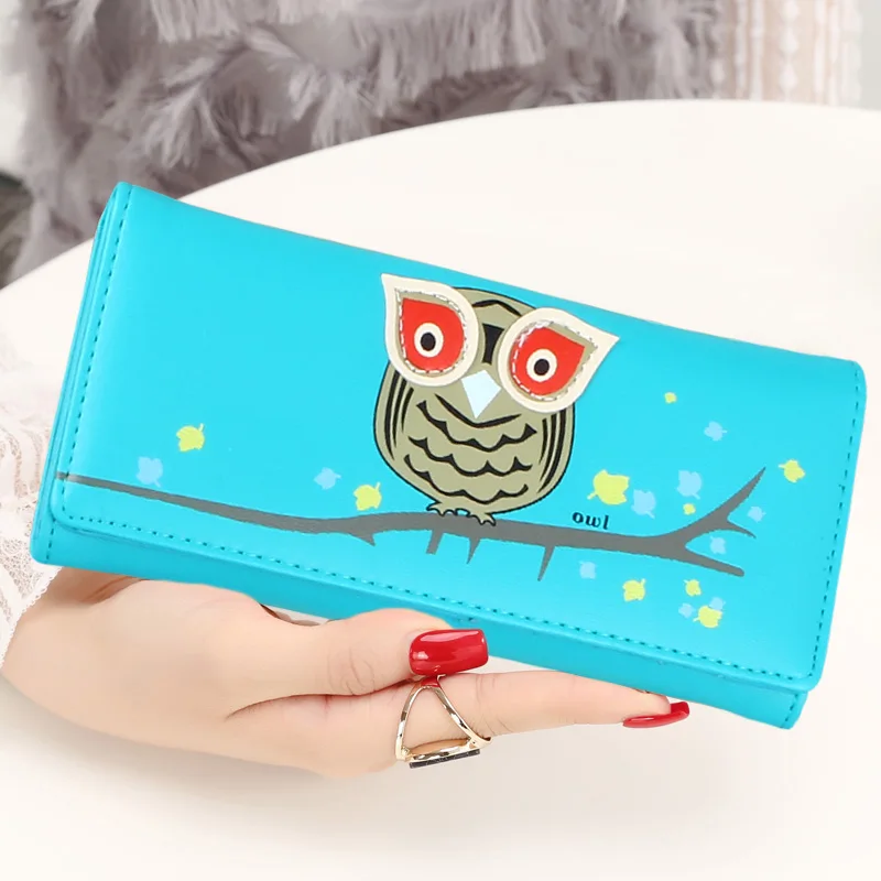

Women Wallets PU Leather Lady Hasp Wallet Handbags Cards ID Holder Moneybags Woman Long Clutch Coin Purse Cartoon Owl Animal Bag