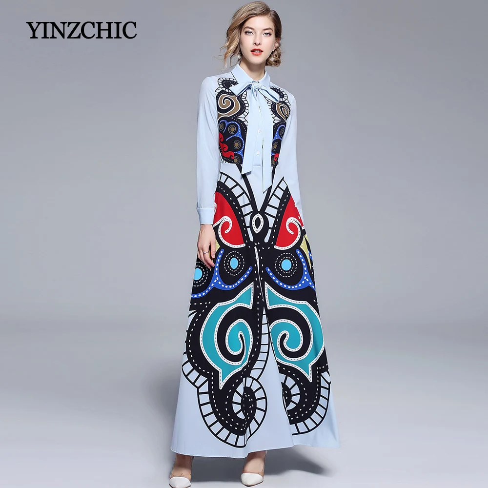 

Vintage Womans Fall Maxi Dress Full Sleeve Woman Printed Dresses OL Party Dress A-Line Female Print Dress Casual Autumn Vestidos