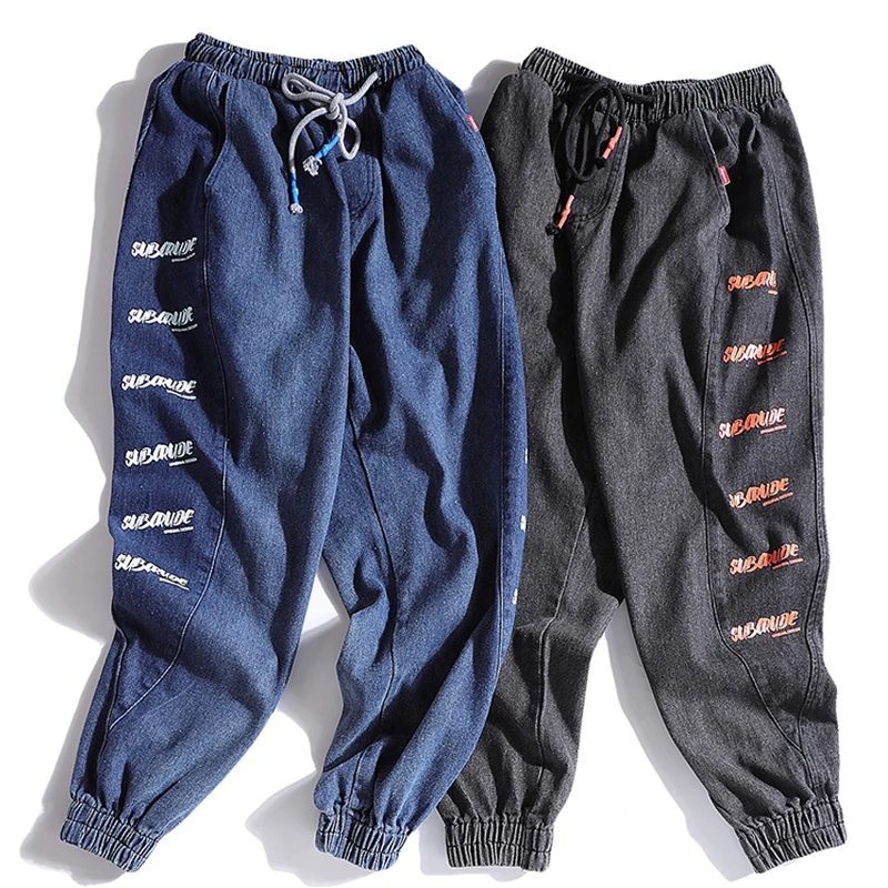 Streetwear Fashion Men Jeans Loose Fit Vintage Black Printed Jeans Men Harem Pants Slack Bottom Hip Hop Joggers Jeans